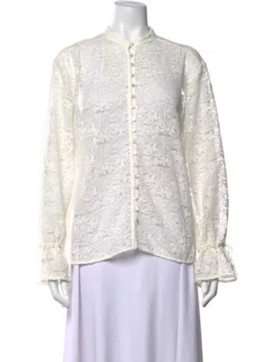 Pre-owned Sézane Lace Pattern Long Sleeve Blouse In White