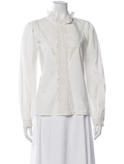 Pre-owned Sézane Lace Pattern Long Sleeve Blouse In White
