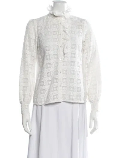 Pre-owned Sézane Lace Pattern Long Sleeve Blouse In White