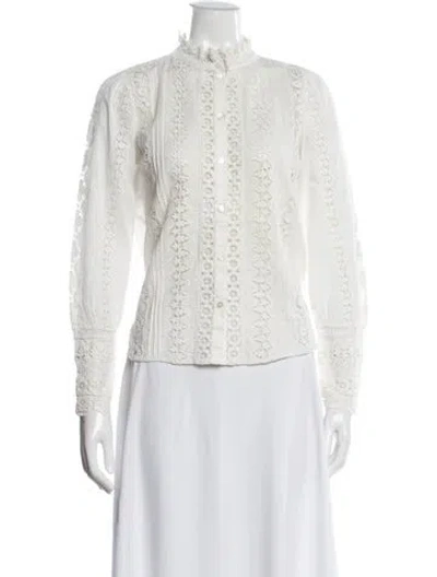Pre-owned Sézane Lace Pattern Long Sleeve Blouse In White