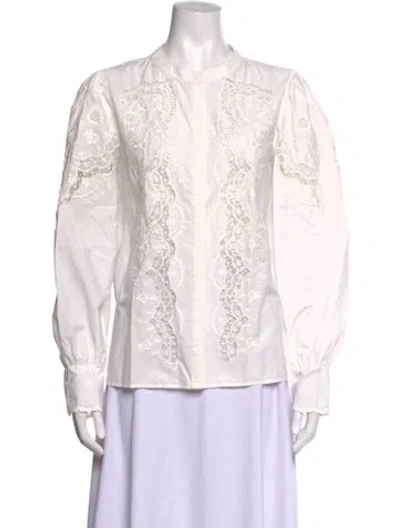 Pre-owned Sézane Lace Pattern Long Sleeve Blouse In White