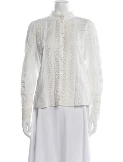 Pre-owned Sézane Lace Pattern Long Sleeve Blouse In White