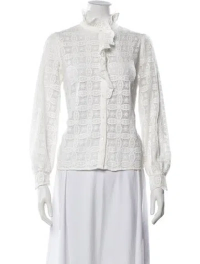 Pre-owned Sézane Lace Pattern Long Sleeve Blouse In White