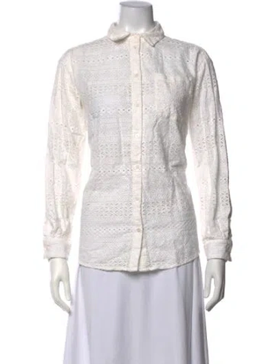 Pre-owned Sézane Lace Pattern Long Sleeve Blouse In White