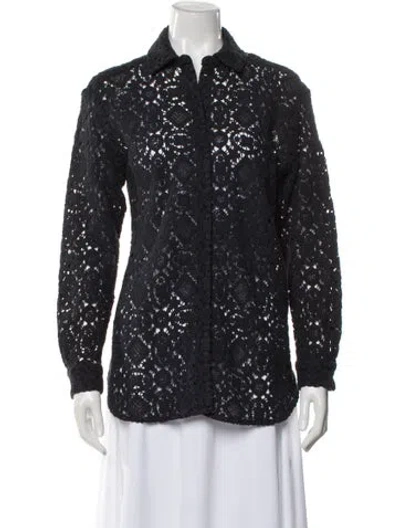 Pre-owned Sézane Lace Pattern Long Sleeve Button-up Top In Gray