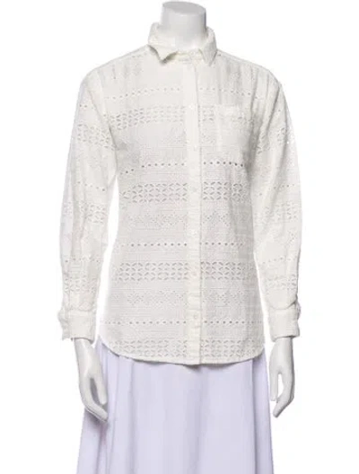 Pre-owned Sézane Lace Pattern Long Sleeve Button-up Top In Neutral