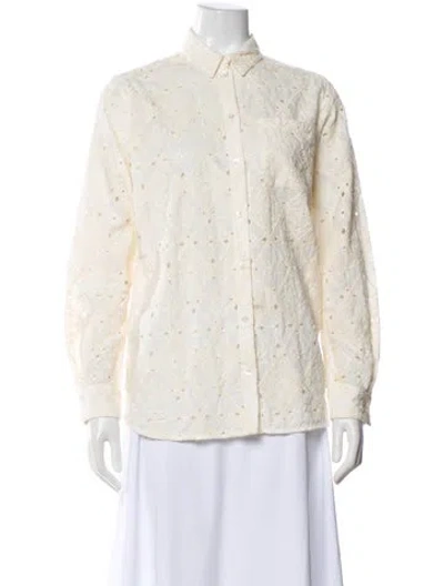 Pre-owned Sézane Lace Pattern Long Sleeve Button-up Top In Neutral
