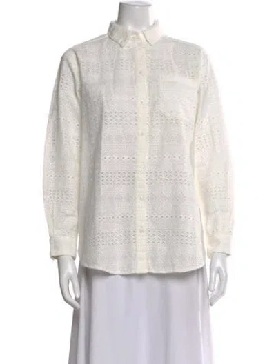 Pre-owned Sézane Lace Pattern Long Sleeve Button-up Top W/ Tags In Neutral