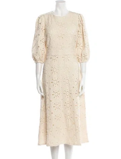 Pre-owned Sézane Lace Pattern Midi Length Dress In Neutral