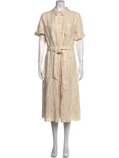Pre-owned Sézane Lace Pattern Midi Length Dress In White
