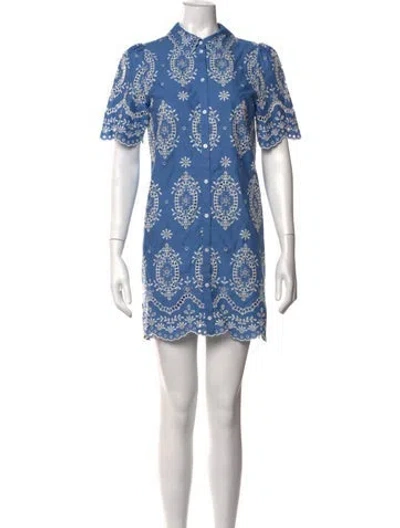 Pre-owned Sézane Lace Pattern Mini Dress In Blue/white