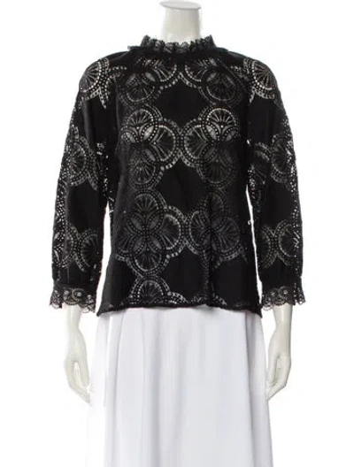 Pre-owned Sézane Lace Pattern Mock Neck Blouse In Black