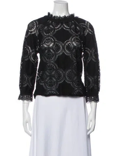 Pre-owned Sézane Lace Pattern Mock Neck Blouse In Black