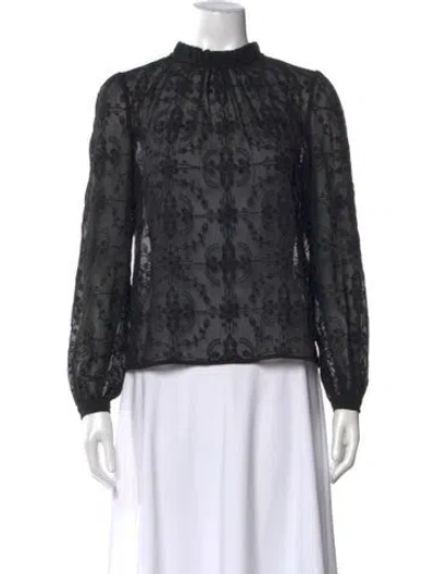 Pre-owned Sézane Lace Pattern Mock Neck Blouse In Black