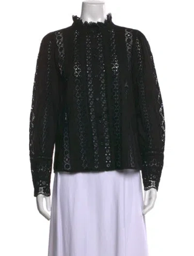 Pre-owned Sézane Lace Pattern Mock Neck Blouse In Black