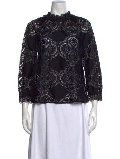 Pre-owned Sézane Lace Pattern Mock Neck Blouse In Black