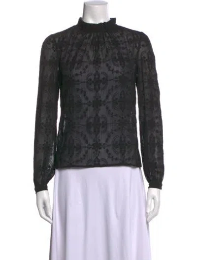 Pre-owned Sézane Lace Pattern Mock Neck Blouse In Black