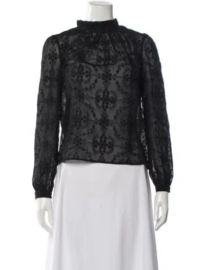 Pre-owned Sézane Lace Pattern Mock Neck Blouse In Gray
