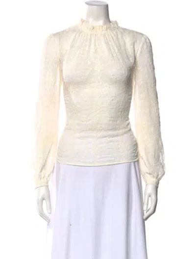 Pre-owned Sézane Lace Pattern Mock Neck Blouse In Neutral