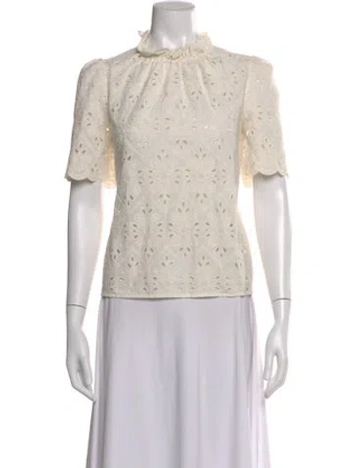 Pre-owned Sézane Lace Pattern Mock Neck Blouse In Neutral