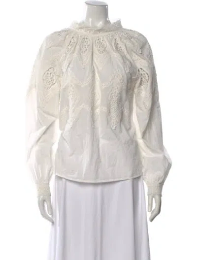 Pre-owned Sézane Lace Pattern Mock Neck Blouse In Neutral
