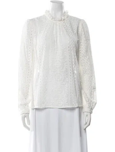 Pre-owned Sézane Lace Pattern Mock Neck Blouse In Neutral