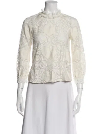 Pre-owned Sézane Lace Pattern Mock Neck Blouse In Neutral