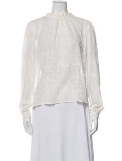 Pre-owned Sézane Lace Pattern Mock Neck Blouse In Neutral