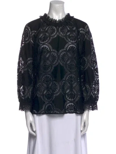 Pre-owned Sézane Lace Pattern Mock Neck Blouse W/ Tags In Black