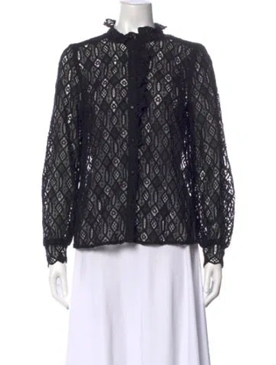 Pre-owned Sézane Lace Pattern Mock Neck Blouse W/ Tags In Black