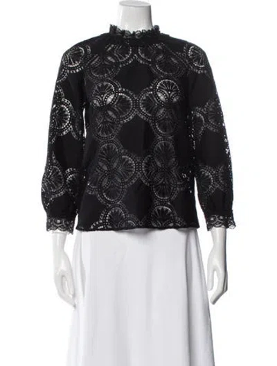 Pre-owned Sézane Lace Pattern Mock Neck Blouse W/ Tags In Black