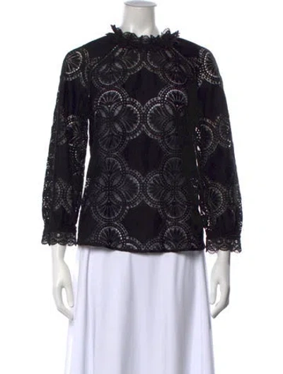 Pre-owned Sézane Lace Pattern Mock Neck Blouse W/ Tags In Black