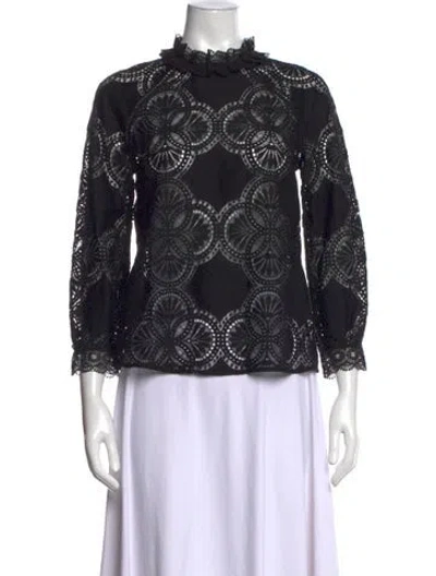 Pre-owned Sézane Lace Pattern Mock Neck Blouse W/ Tags In Black
