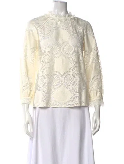 Pre-owned Sézane Lace Pattern Mock Neck Blouse W/ Tags In Neutrals