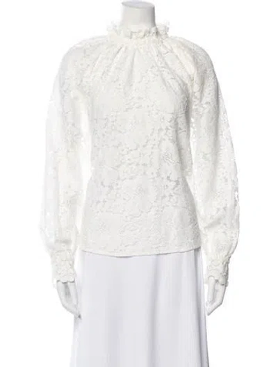 Pre-owned Sézane Lace Pattern Mock Neck Blouse W/ Tags In White