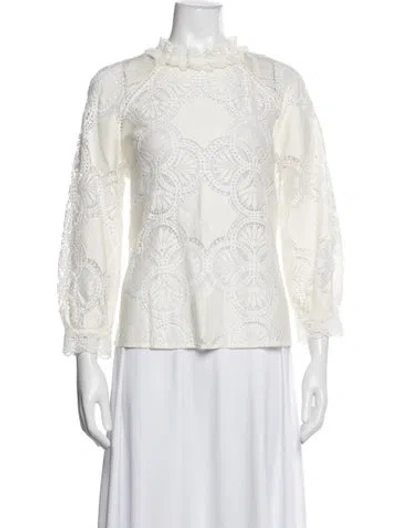 Pre-owned Sézane Lace Pattern Mock Neck Blouse W/ Tags In White