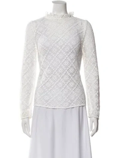 Pre-owned Sézane Lace Pattern Mock Neck Blouse In White