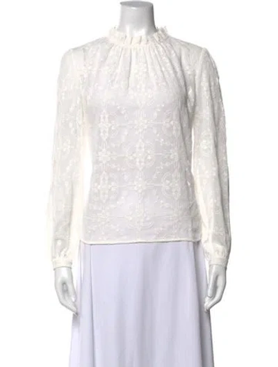 Pre-owned Sézane Lace Pattern Mock Neck Blouse In White