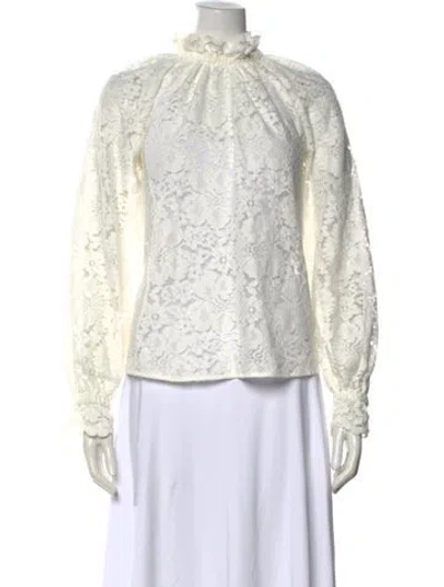 Pre-owned Sézane Lace Pattern Mock Neck Blouse In White