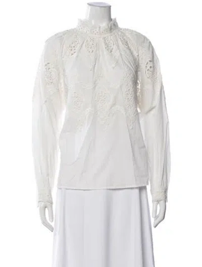 Pre-owned Sézane Lace Pattern Mock Neck Blouse In White