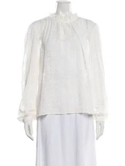 Pre-owned Sézane Lace Pattern Mock Neck Blouse In White