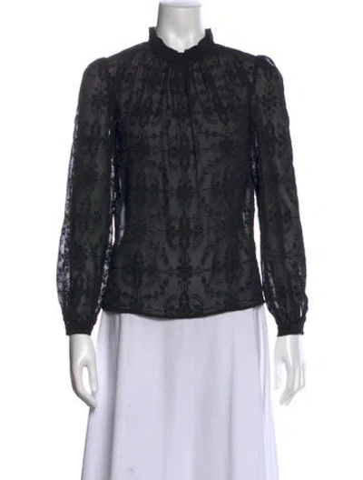 Pre-owned Sézane Lace Pattern Mock Neck Button-up Top In Black