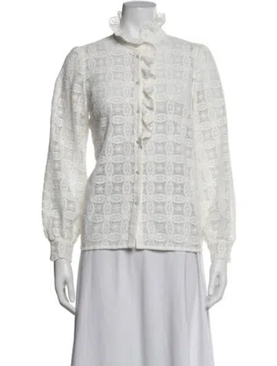 Pre-owned Sézane Lace Pattern Mock Neck Sweater In White