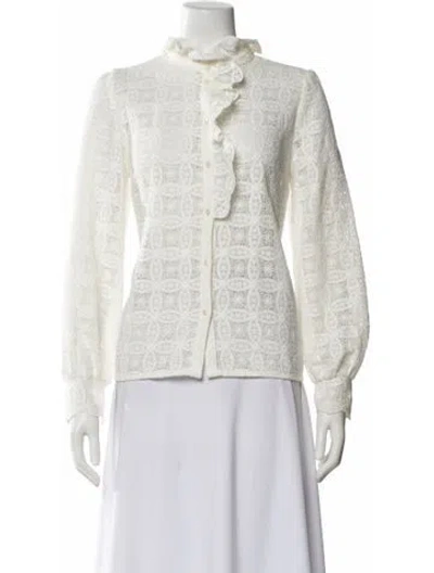 Pre-owned Sézane Lace Pattern Mock Neck Sweatshirt In White