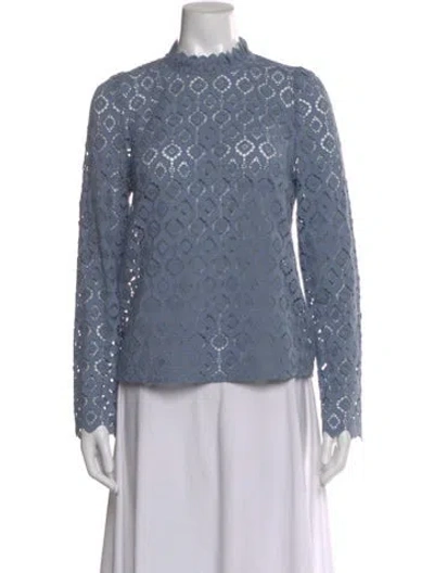 Pre-owned Sézane Lace Pattern Mock Neck Top In Blue