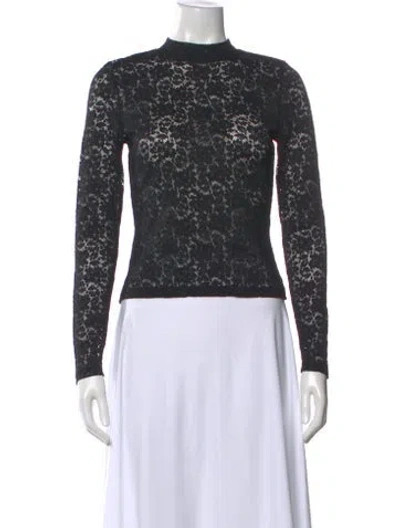 Pre-owned Sézane Lace Pattern Mock Neck Top In Gray