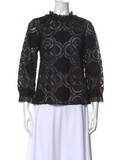 Pre-owned Sézane Lace Pattern Mock Neck Top W/ Tags In Black