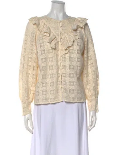 Pre-owned Sézane Lace Pattern Open Front Sweater In Neutral