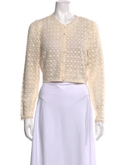 Pre-owned Sézane Lace Pattern Open Front Sweater In Neutrals