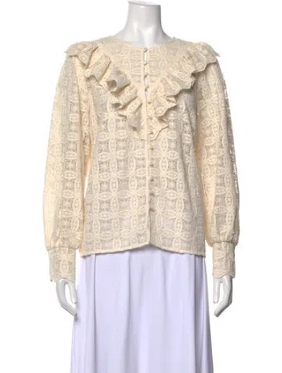 Pre-owned Sézane Lace Pattern Open Front Sweater In Neutrals